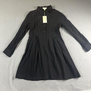 The Korner Shirt Dress Womens Small Black Embroidered Fit & Flare Linen Blend
